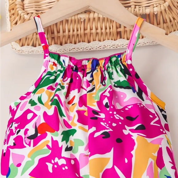 NWOT vibrant graffiti print girls halter jumpers casual polyester size 7T - Picture 3 of 4